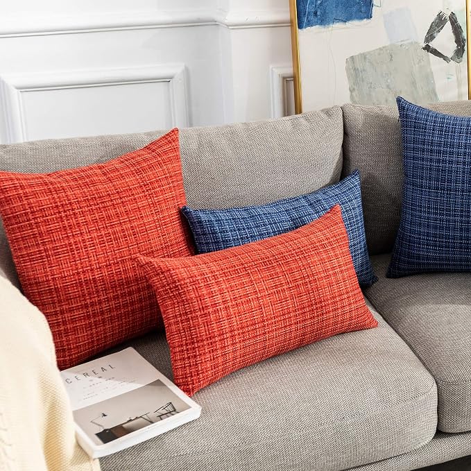 Kevin Textile Outdoor Waterproof 20x20 Inch Pillow Covers 2 Pack, Red | Water Resistant, Faux Linen Yarn-dyed, Woven Texture Throw Pillow Covers for Tent Patio Garden Couch Sofa
