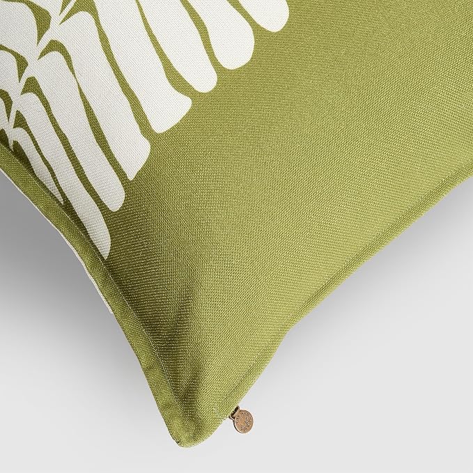 Fab Habitat Indoor/Outdoor Throw Pillow Made from Recycled Polyester Yarn - Double Sided, Stain Resistant, Machine Washable - Tropical - Patio, Deck, Porch, Living Room - Hilo - Green - (20" x 20")