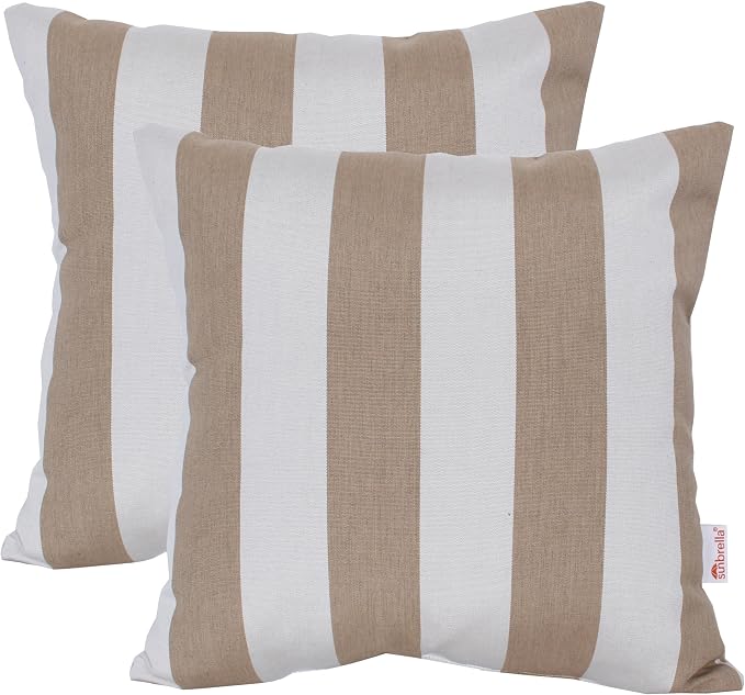 Outdoor/Indoor Sunbrella Throw Pillow Cover Only Square Set of 2 Pieces 16 inch x 16 inch Maxim Heather Beige Stripe - Insert Not Included