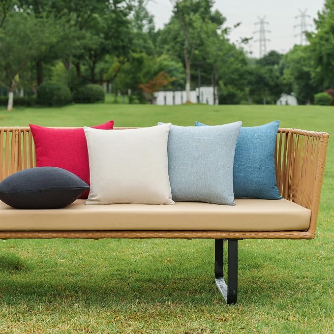 NiNi ALL Waterproof Outdoor Pillow Covers 20x20 Set of 2 Patio Beige | Faux Linen Textured Decorative Solid Throw Pillow Covers Farmhouse for Garden Furniture Tent Balcony Couch Sofa Cushion