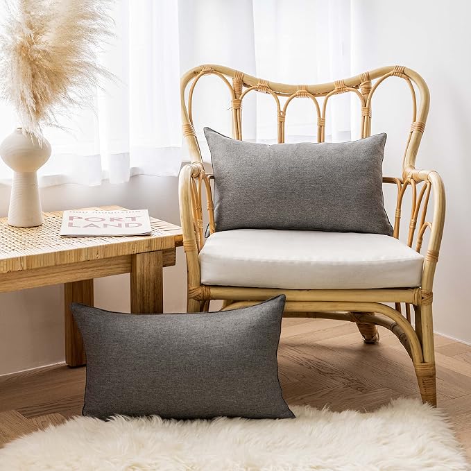 Home Brilliant Patio Pillow Covers Outdoor Waterproof Linen Throw Pillow Covers Lumbar Rectangle Accent Pillow Cases for Bed Room Indoor Outside, 4 Pieces, 12x20inches(30x50 cm) Light Grey