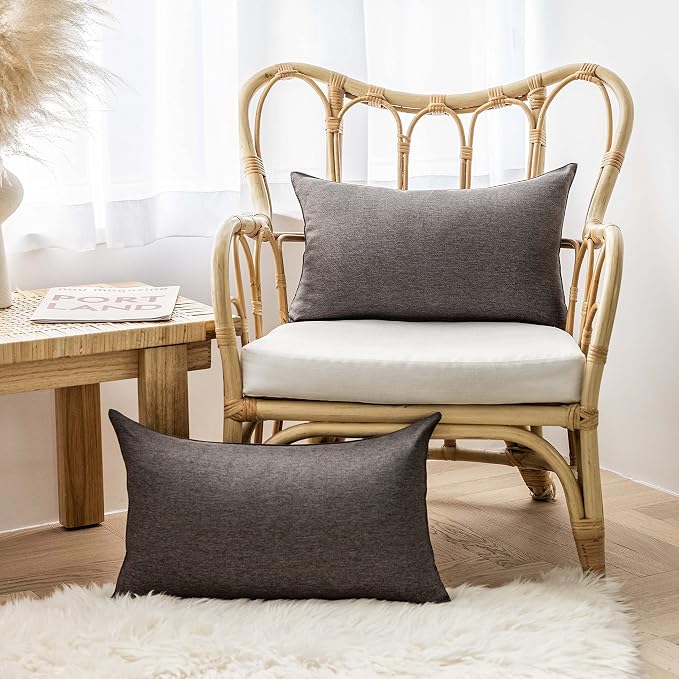 Home Brilliant 12x20 Pillow Cover for Couch Dark Grey Outdoor Waterproof Pillows Covers for Patio, 30x50 cm, Set of 4, Charcoal Gray