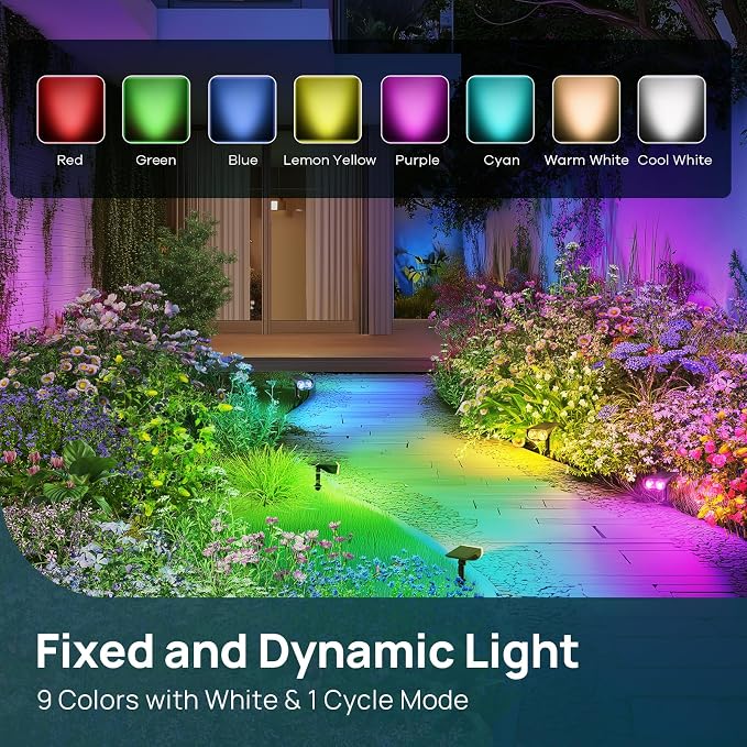 Linkind Solar Lights Outdoor Waterproof LED Landscape Spotlight RGB 2 Pack | Starray, 9 Color Changing Modes, Multicolor, Dusk to Dawn, for Holiday Decoration Patio Garden Flag Tree Lawn Pathway