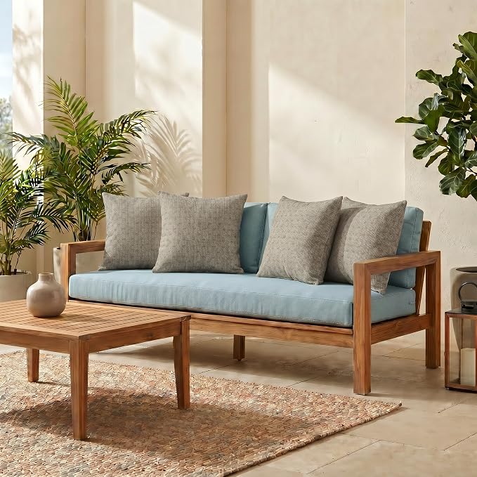 RSH DECOR: Sunbrella Square Throw Pillows Set of 4 | 20" x 20" | Water and Fade-Resistant Performance Fabric | Outdoor Pillow Covers with Down-Alternative Inserts | Made in USA (Dots Nice Shale)