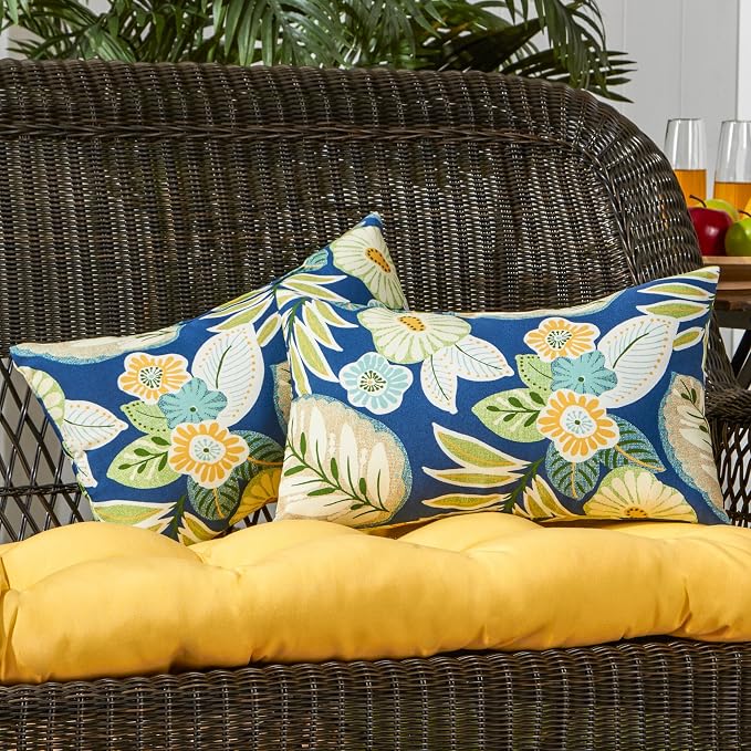 Greendale Home Fashions 2-Pack Outdoor 19x12 inch Rectangle Decorative Throw Pillow, Magnolia Floral