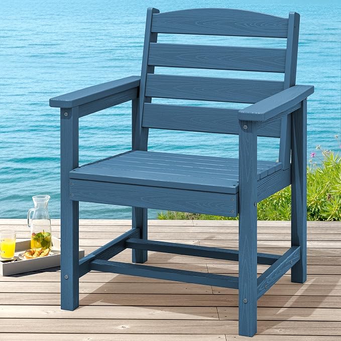 SERWALL Outdoor Dining Chairs Set of 2, All-Weather HDPE Patio Chair with 19.7" Widened Seat, for Backyard, Garden, Blue