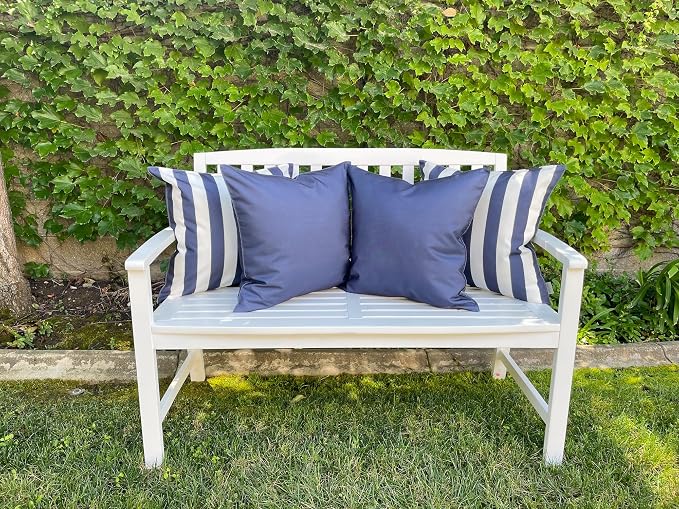 Pack of 2 Solid and Stripe 20''x20'' Outdoor Waterproof Navy Blue Throw Pillow Covers Decorative Square Cushion Patio Pillows for Patio Furniture (Polar Night)