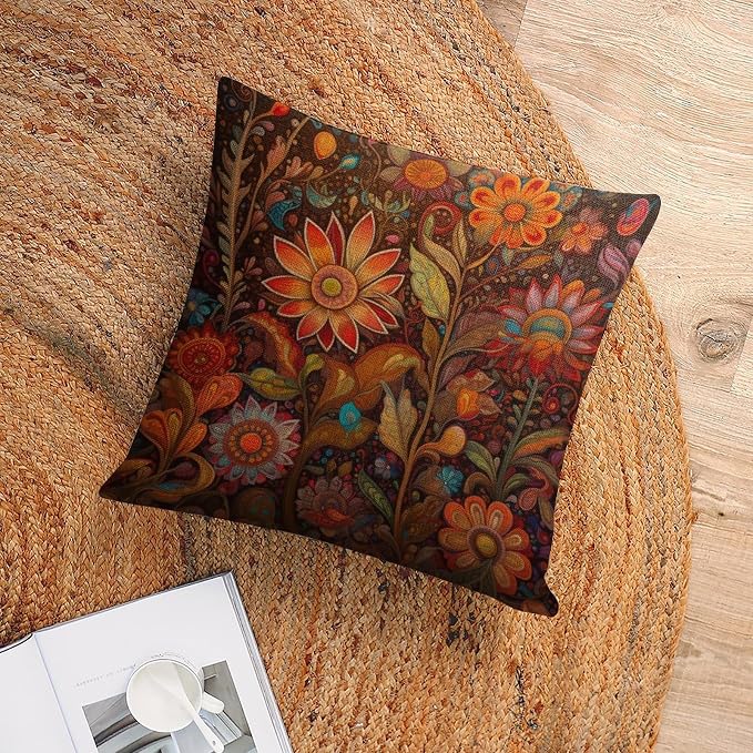 Cushion Covers Oil Painting Colorful Garden Flowers Decorative Throw Pillow Covers Fabulous Flowers Spring Pillow Case Protector 16"x16" Modern Decorative Pillow Covers for Couch Sofa Bedroom Car