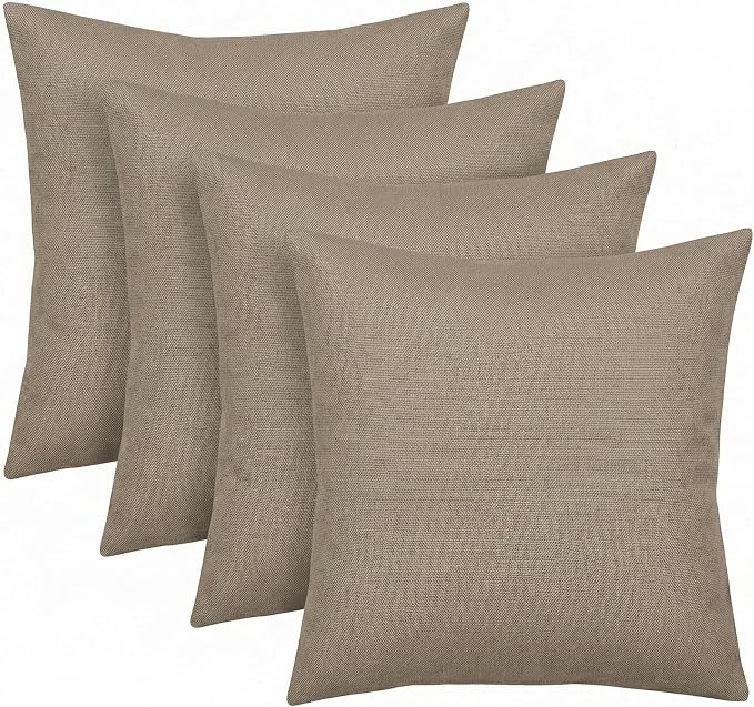 RSH DECOR: Sunbrella Square Throw Pillows Set of 4 | 20" x 20" | Water and Fade-Resistant Performance Fabric | Outdoor Pillow Covers with Down-Alternative Inserts | Made in USA (Vesper Alpaca Stone)