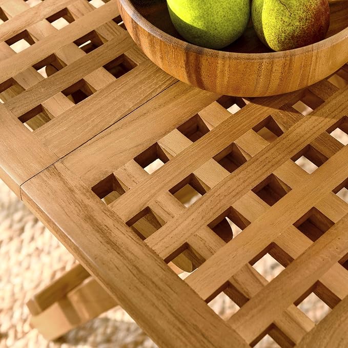 Modway Vienna Outdoor Patio Teak Wood Folding Side Table in Natural – Weather-Resistant 20 Inch Square End Table with Slatted Table Top – Bistro Table – Breakfast Table – Deck Side Table for Backyard
