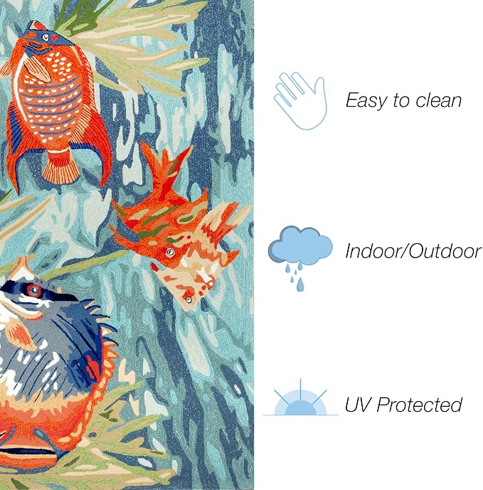 Liora Manne Ravella Coastal Tropical Fish Indoor/Outdoor Round Rug, 8', Blue