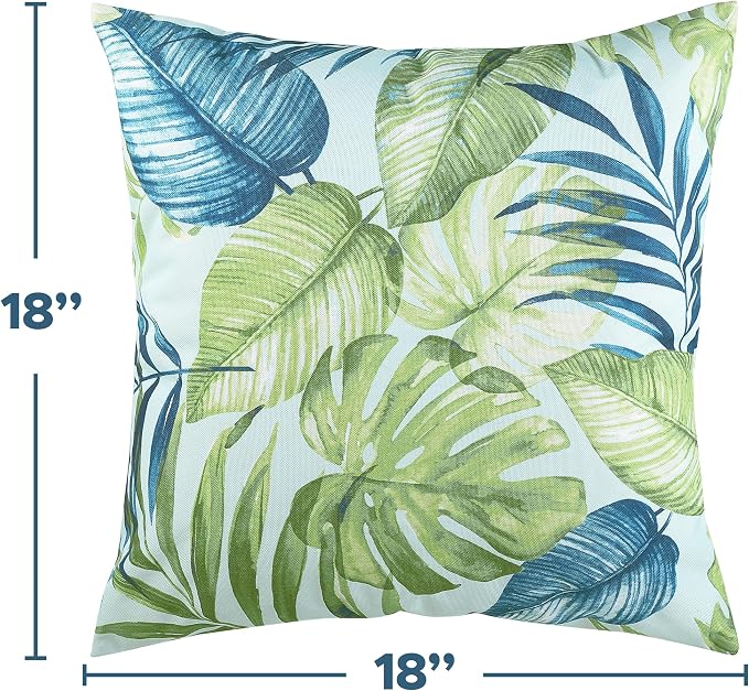 Outdoor Pillow Covers 18x18 Inch, Waterproof Throw Pillow Covers Pack of 2, Water-Resistant Decorative Pillow Case for Patio Furniture Tent Garden, Tropical Leaf, Green, Cover ONLY