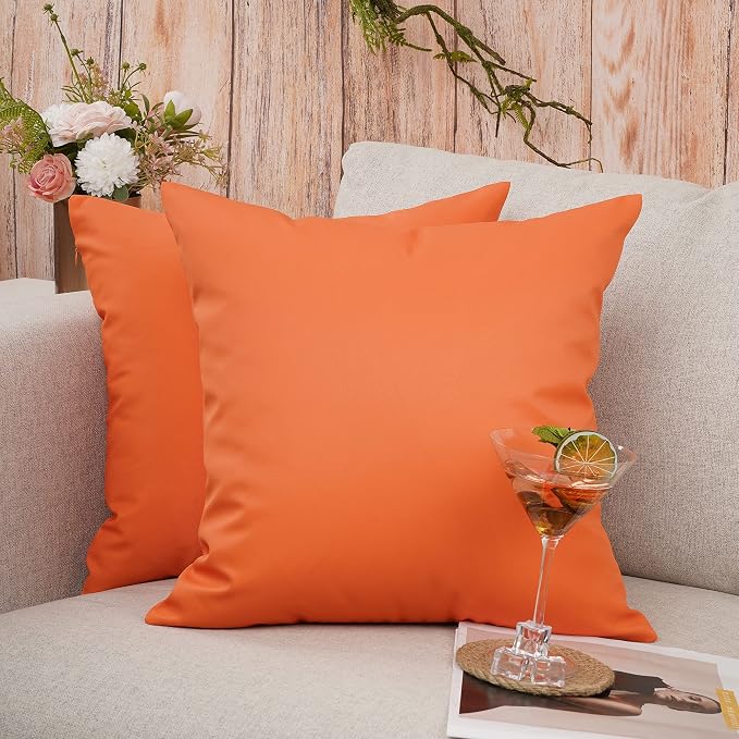 YOUR SMILE Pack of 2 Decorative Outdoor Waterproof Pillow Covers Garden Cushion Sham Throw Pillowcase Shell for Patio Tent Couch (Orange, 12''x20'')