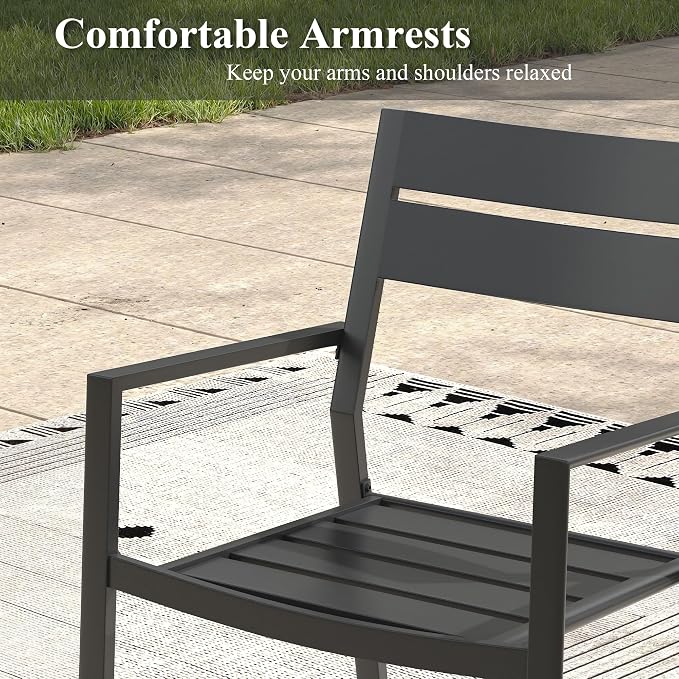 Patio Dining Set for 6, 47.2" Outdoor Dining Table and Chairs Set with Stackable Patio Chairs Outdoor Furniture for Garden Deck Backyard, Walnut Table and Black Chairs