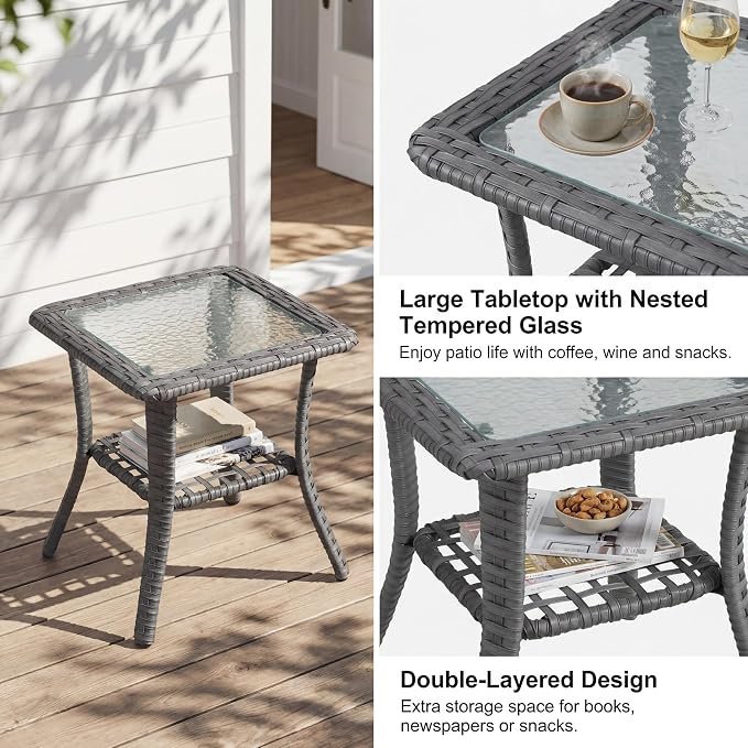 9 Piece Patio Furniture Set with 6" Thick Cushions, Weather-Resistant Wicker Swivel Rocker High Back Chairs and Fire Pit Table for Porch Yard Deck