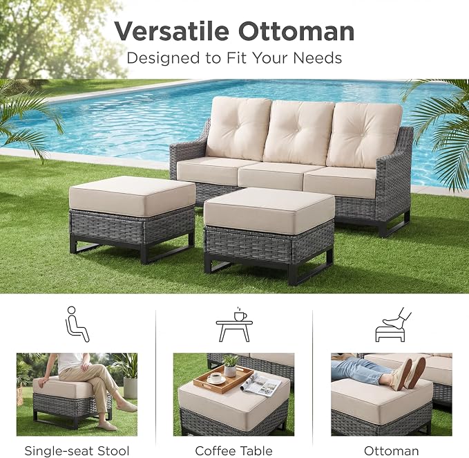9 Piece Patio Furniture Set with 6" Thick Cushions, Weather-Resistant Wicker Swivel Rocker High Back Chairs and Fire Pit Table for Porch Yard Deck