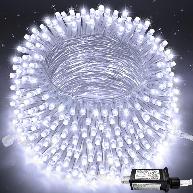 JMEXSUSS 91.5ft Connectable 250 LED White Christmas Lights Indoor Outdoor | Christmas String Lights 8 Modes, Clear Wire Twinkle String Light Plug in for Bedroom Wedding Garden Party Decoration