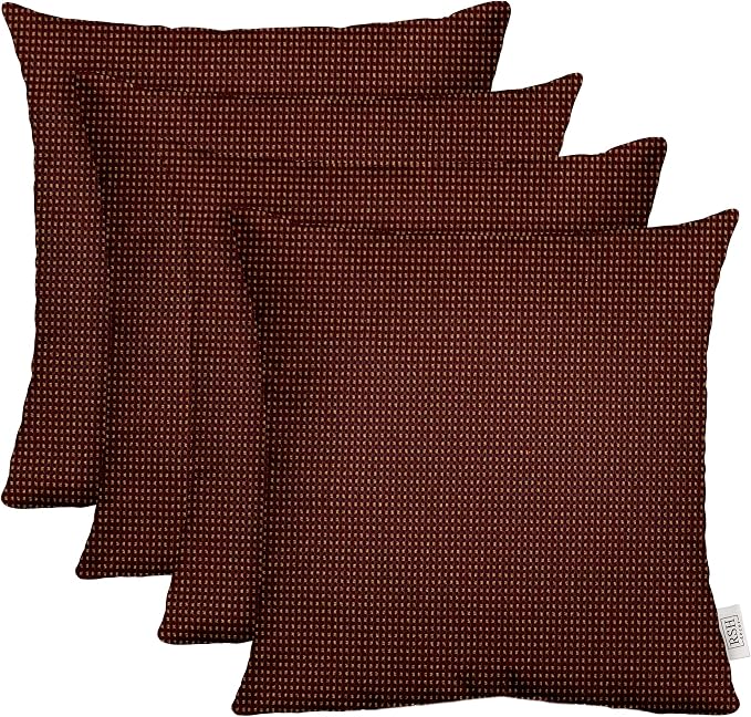 RSH DECOR: Square Throw Pillows Set of 4 | 17" x 17" | Water and Fade-Resistant Performance Fabric | Outdoor Pillow Covers with Down-Alternative Inserts | Made in USA (Kieran Spice Burgundy)