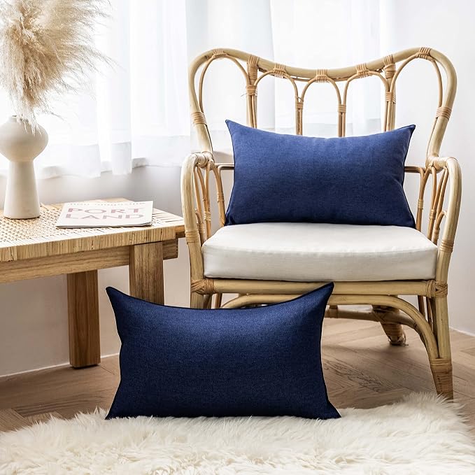 Home Brilliant Patio Pillows Outdoor Waterproof Linen Pillow Covers Rectangle Farmhouse Pillows for Bedroom Office Holidays, Pack of 4, 12inch x 20inch(30x50 cm), Dark Blue