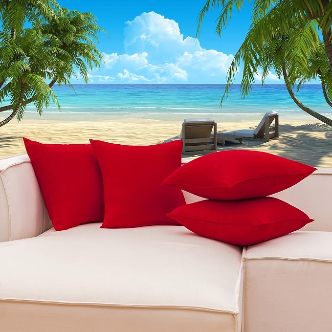Home Brilliant Red Pillow Covers 18x18 Outdoor Pillows for Patio Waterproof Throw Pillow Cover for Couch Chair Tent Wedding Party Outdoor Decorations, 18x18 inches(45cm), Red