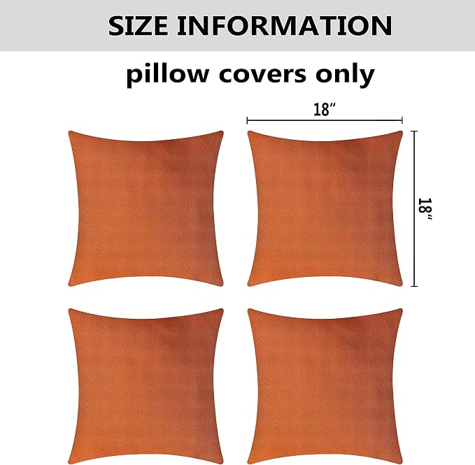 Home Brilliant Outdoor Pillow Covers Decorations Outdoor Pillows Covers 18x18 Pumpkin Throw Pillow Covers for Patio Porch, 18 x 18 cm, Set of 4, Burnt Orange