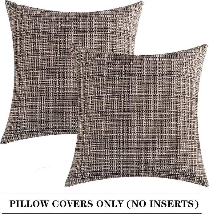 Kevin Textile Outdoor Waterproof 24x24 Inch Pillow Covers 2 Pack, Grey | Water Resistant, Faux Linen Yarn-dyed, Woven Texture Euro Throw Pillow Covers for Tent Patio Garden Couch Sofa