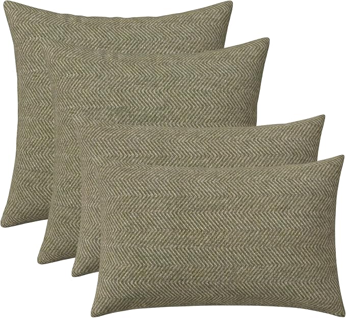 RSH DECOR: Sunbrella Lumbar & Square Pillows Set of 4 | 20" x 12" & 20" x 20" | Water and Fade-Resistant Performance Fabric | Outdoor Throw Pillows for Patio Furniture | Made in USA (Spirit Fern)