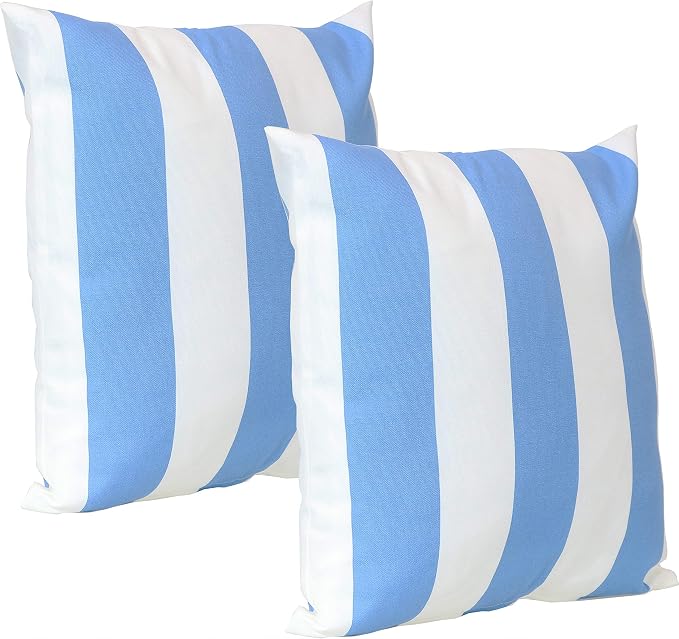 Sunnydaze Indoor and Outdoor Decorative Throw Pillows Set of 2 with Zipper Closures and Inserts - 17-Inch Square Patio Furniture Accents - Weather-Resistant Polyester - Beach-Bound Stripe