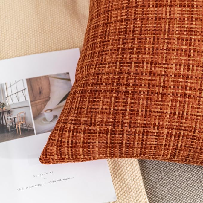 Kevin Textile Outdoor Waterproof 26"x26" Pillow Covers 2 Pack, Burnt Orange | Fall Water Resistant, Faux Linen Yarn-dyed, Woven Texture Euro Throw Pillow Covers for Tent Patio Garden Couch Sofa