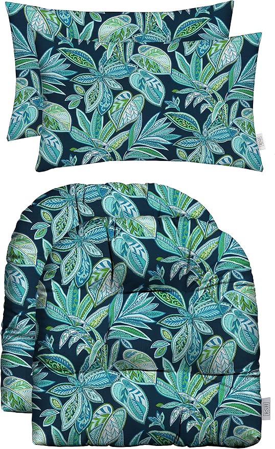 RSH DECOR: Tufted U-Shapes & Lumbars 2 of Each | 22" x 22" & 20" x 12" | Water-Resistant Spun Fabric | Outdoor Wicker Cushions & Support Pillows for Patio Furniture | Crestwood Marine - Made in USA