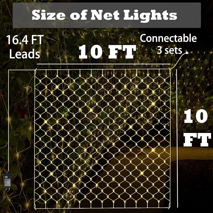 LED Net Lights, 270L 10×10 FT Outdoor Mesh Lights for patio, Pergolas