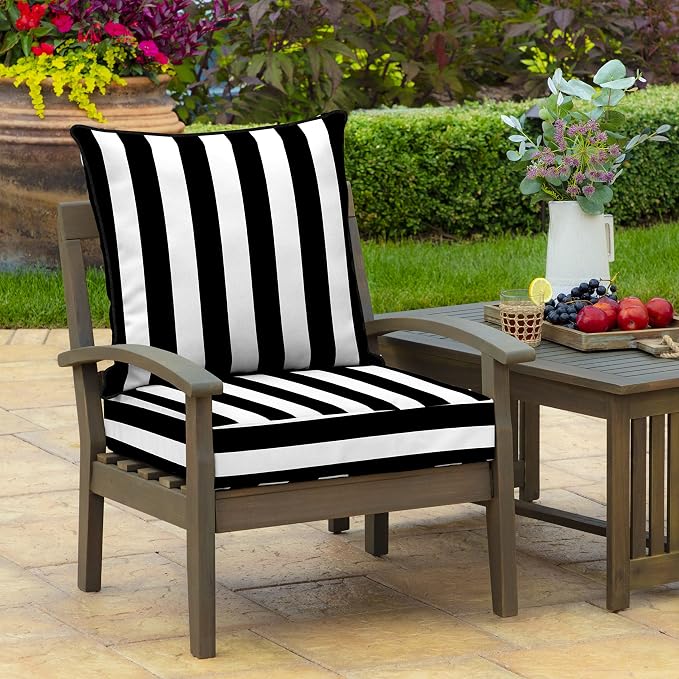 Arden Outdoor Deep Seat Cushion Set, 24x24, Black Cabana Stripe