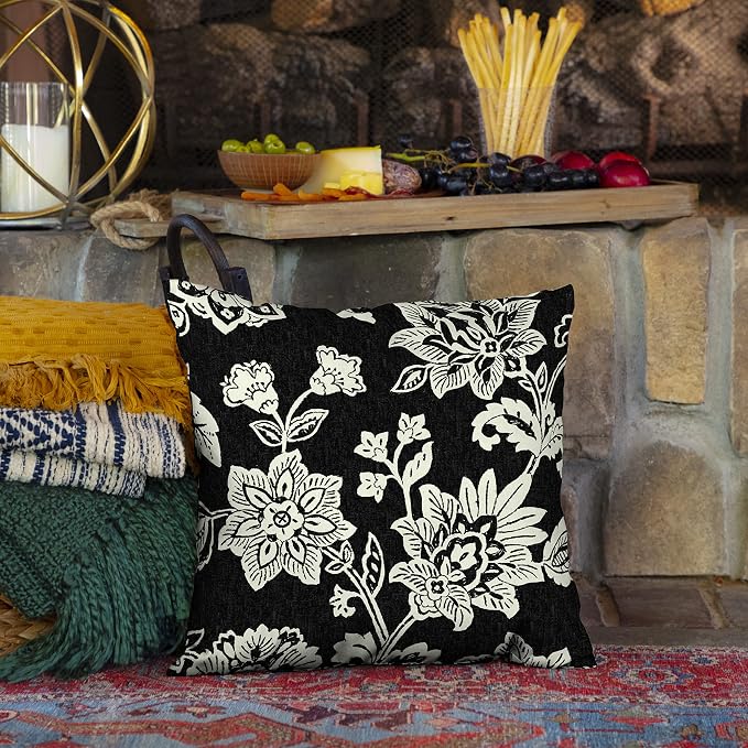 Arden Outdoor Toss Pillow, 2-Pack, 16x16, Black Jacobean | Indoor/Outdoor Décor, Rain-Proof, Fade Resistant, Mold and Mildew Resistant