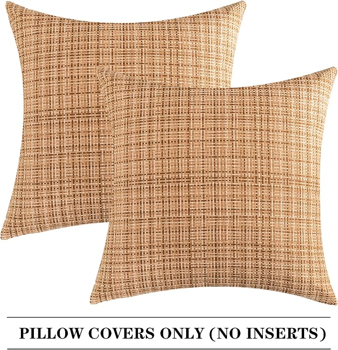 Kevin Textile Outdoor Waterproof 22x22 Inch Pillow Covers 2 Pack, Beige | Water Resistant, Faux Linen Yarn-dyed, Woven Texture Throw Pillow Covers for Tent Patio Garden Couch Sofa