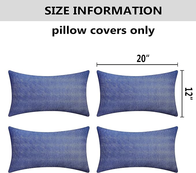 Home Brilliant Patio Pillows Outdoor Waterproof Linen Pillow Covers Rectangle Farmhouse Pillows for Bedroom Office Holidays, Pack of 4, 12inch x 20inch(30x50 cm), Dark Blue