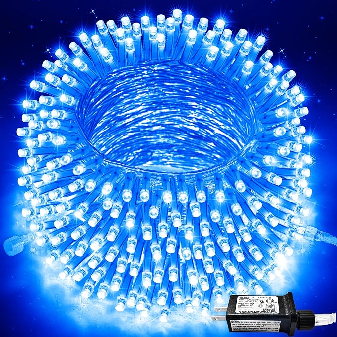 JMEXSUSS 91.5ft Connectable 250 LED Blue Christmas String Lights Indoor | Christmas Lights Outdoor Waterproof, 8 Modes Blue Christmas String Light for Party Garden Tree Halloween Decoration