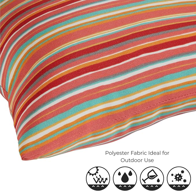 Set of 2 Outdoor Throw Pillows 19 x 12 Inch – Reversible Rectangle Patio Accent Pillows – Weather-Resistant Polyester Fabric – Eco-Friendly Recycled Polyfiber Fill – Watermelon Stripe