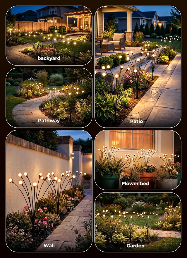 Brightown Solar Lights Outdoor,8Pack 64LED Solar Garden Lights Warm White | Swaying Firefly Waterproof, 8 Modes Solar String Light for Yard Patio Pathway Landscape Decoration Gifts
