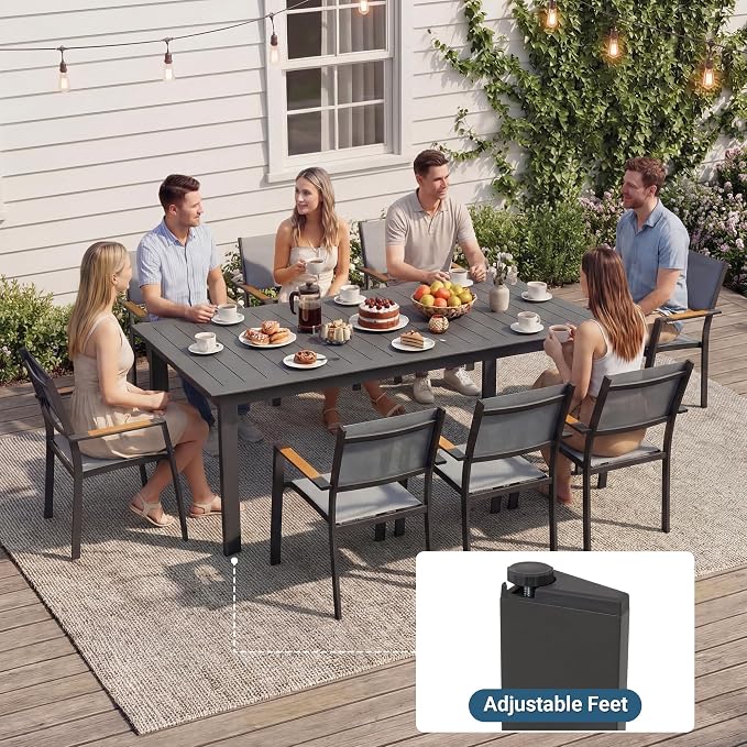 FansaFurn Patio Furniture Set with 121" Extendable Dining Table, Patio Table Set for 4–8 People, All-Weather Aluminum Outdoor Furniture, Outdoor Dining Set for Backyard, Porch, and Garde, Grey