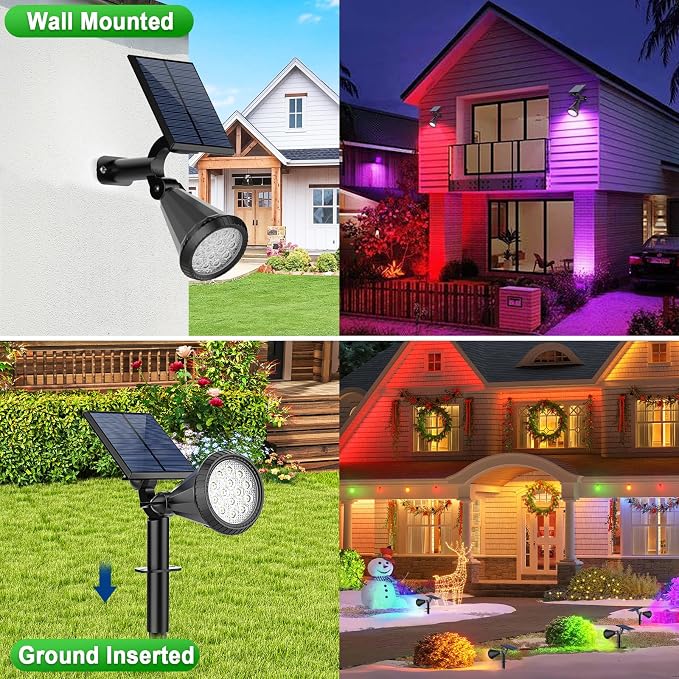 Tadyreal Solar Lights Outdoor Waterproof Color Changing 180° Adjustable RGB Solar Powered Landscape Spot Lights for Yard 7 Lighting Modes Solar Spotlights for Pathway Garden Outside (8 Pack)