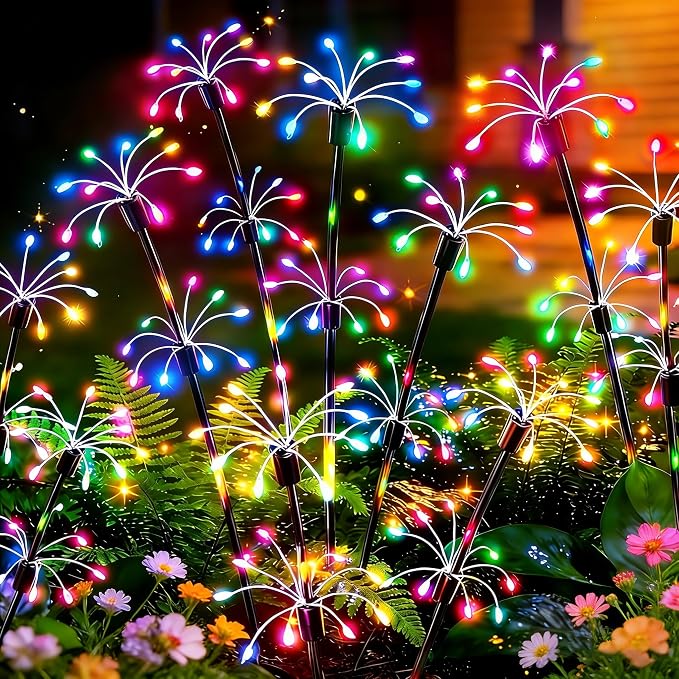 VOOKRY Solar Garden Lights Outdoor, 8 Pack Multicolor Fairy Firework Lights | Waterproof Starburst Fairy Light, Garden Decor for Yard Patio Pathway Lawn, Unique Gifts for Women Mom, Christmas Decorations