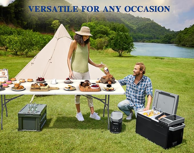 8FT Folding Tables – Heavy Duty Portable Foldable Picnic Table with Built-in Handle, 450 lb Capacity – Ideal for Events, Parties, Crafts, Camping & Dining (4-Pack, White)