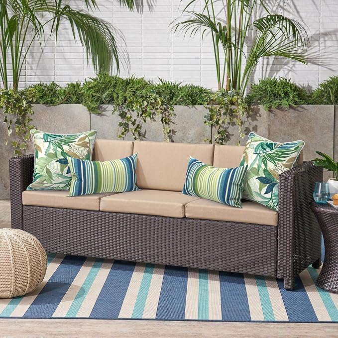 Outdoor Throw Pillow Covers Pack of 2, Decorative Water Repellent Square Pillow Cases with Piping 18x18 Inch, Lush Leaf Green