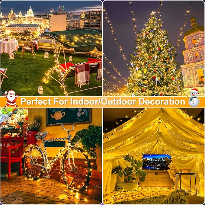 100FT 300 LED Christmas Lights Outdoor, Warm White Christmas Tree Lights | Plug in 8 Modes Waterproof Connectable String Lights Indoor for House Patio Garden Xmas Party Holiday Decorations