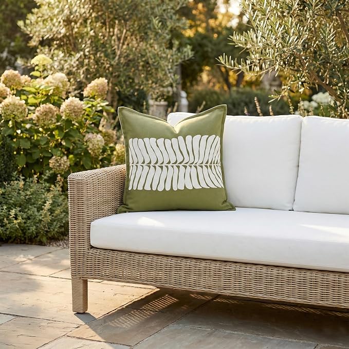 Fab Habitat Indoor/Outdoor Throw Pillow Made from Recycled Polyester Yarn - Double Sided, Stain Resistant, Machine Washable - Tropical - Patio, Deck, Porch, Living Room - Hilo - Green - (20" x 20")