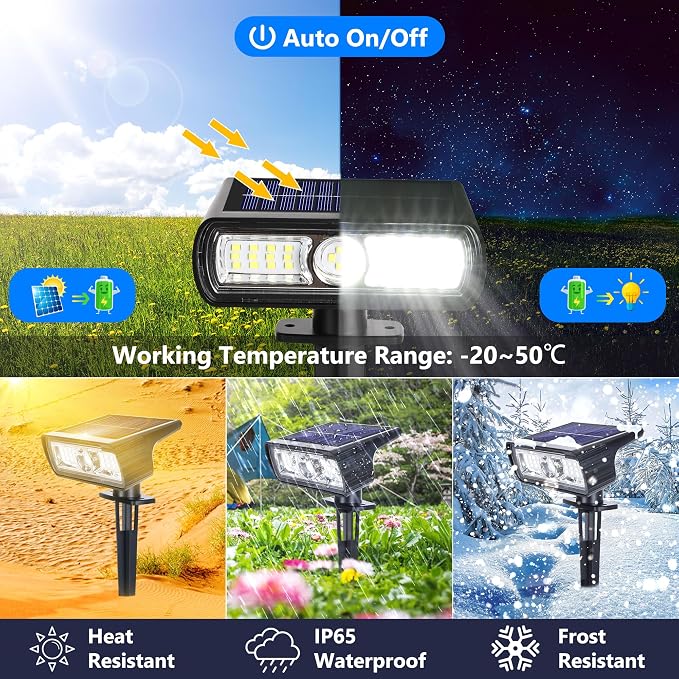 Toodour Solar Spot Light Outdoor, 6 Pack Solar Lights Outdoor with 2 Modes, Waterproof Solar Powered Flood Lights Landscape Lighting for Yard Garden Home Pathway Walkway Outdoor Decor - Cool White