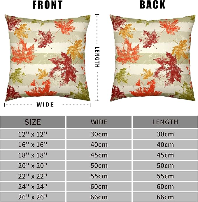 Thanksgiving Colorful Maple Leaves Throw Pillow Covers 16x16 Set of 2 Fall Decorative Pillow Covers Green Grey White Striped Pillow Covers Autumn Outdoor Pillow Case for Living Room Patio Sofa