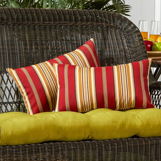 Greendale Home Fashions 2-Pack Outdoor 19x12 inch Rectangle Decorative Throw Pillow, Tuscan Stripe