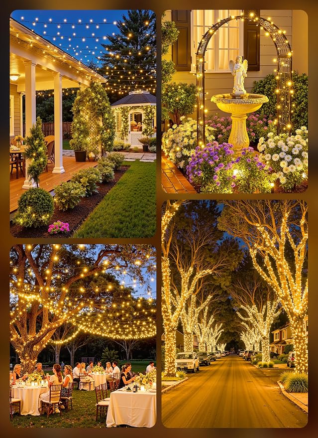 Brightown 4 Pack Solar String Lights Outdoor Waterproof, 160 FT 400 LED | Solar Powered Christmas Lights with 8 Modes, Auto On/Off, Patio Lights for Outside Tree Garden Party Decor (Warm White)