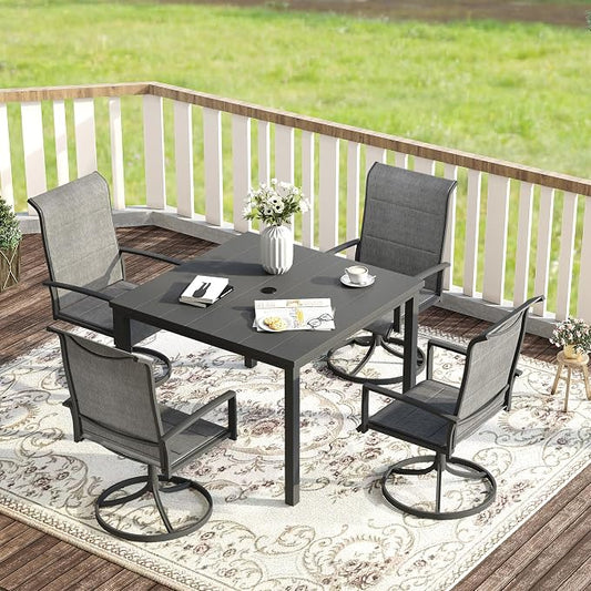 VICLLAX 5 Pieces Patio Dining Set, 4 Seats Outdoor Furniture Set Includes 40.2" Square Outdoor Dining Table and 4 Swivel Patio Chairs, Grey Tabletop and Fabric